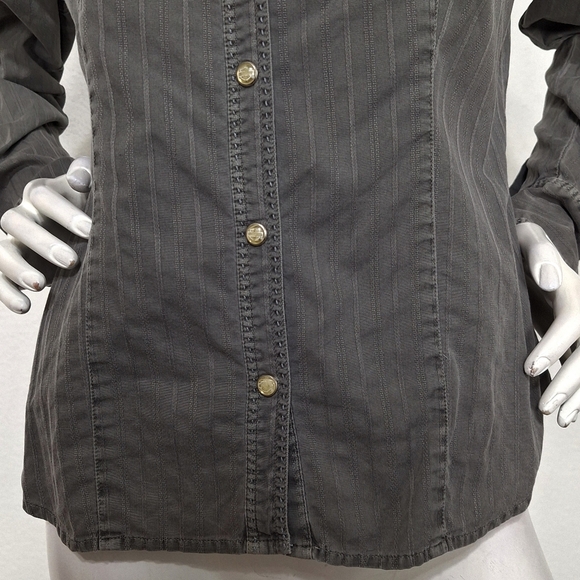 Harley Davidson Gray Moto Bikercore Long Sleeve Button Front Denim Jacket Size M - Picture 3 of 13